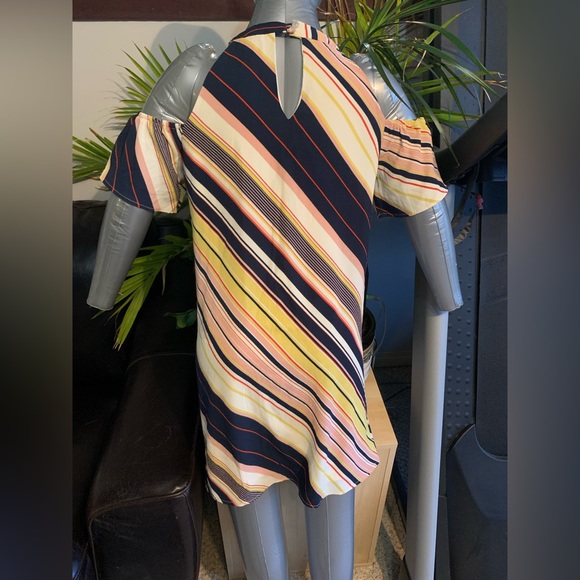 Retro Cut Out Shoulder Multi Coloured Striped Dress - Picture 2 of 2